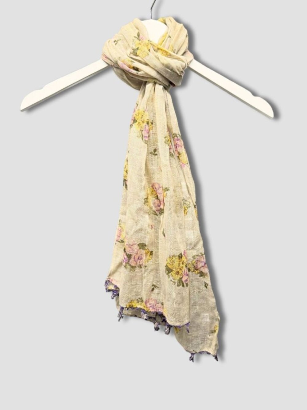 45Rpm 45R Baby Line Beige Multicolor Floral Print Cotton Scarf